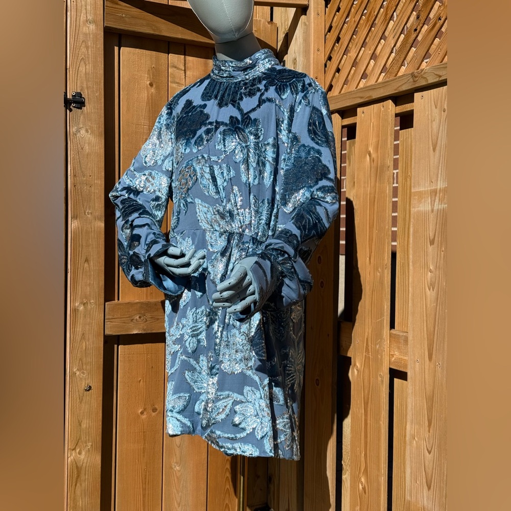 🆕 SIMKHAI 🧿 NWOT Halen Draped Velvet Mini Dress, Celestial Blue - Sz US 14 - Picture 3 of 16